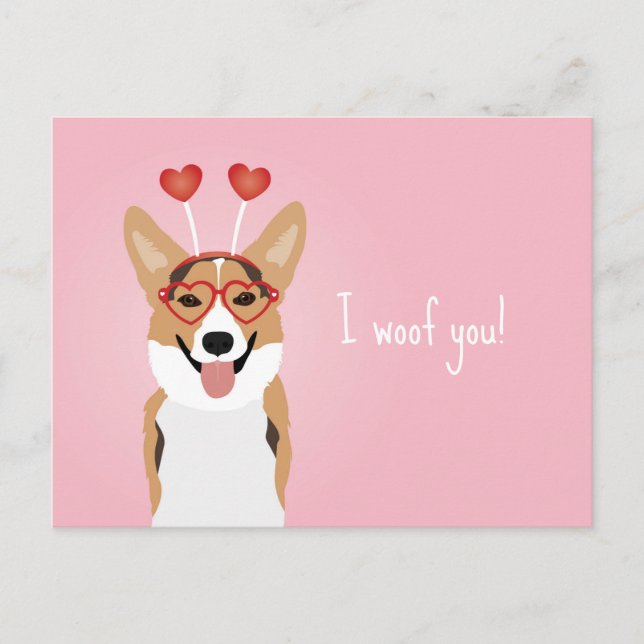 I Woof You Corgi Dog Valentines Day Postcard (Front)