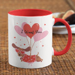 I Woof You Cute Dachshund Dog Red Heart Balloons<br><div class="desc">I Woof You Cute Dachshund Dog Red Pink Heart Balloons Mug features a cute Dachshund dog wearing heart shaped glasses being carried in the air by red and pink heart shaped balloons with the text "I Woof You" in modern script typography. Accented with cute red love hearts. Perfect gift for...</div>