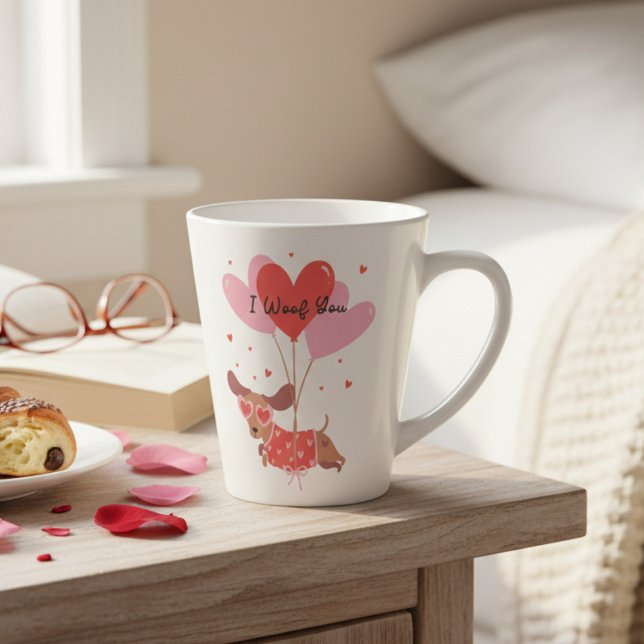 I Woof You Cute Dachshund Dog Red Heart Balloons Latte Mug (Creator Uploaded)
