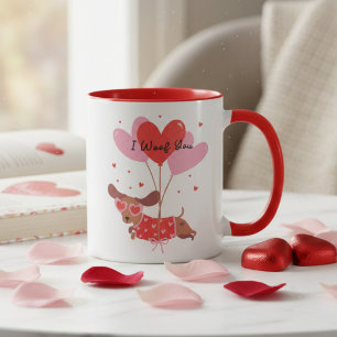 I Woof You Cute Dachshund Dog Red Heart Balloons Mug