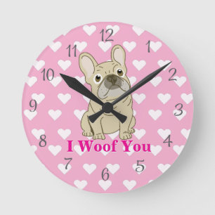 I Woof You - French Bulldog hearts Round Clock