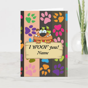 I WOOF you! Funny Dog cartoon LOVE personalised Holiday Card