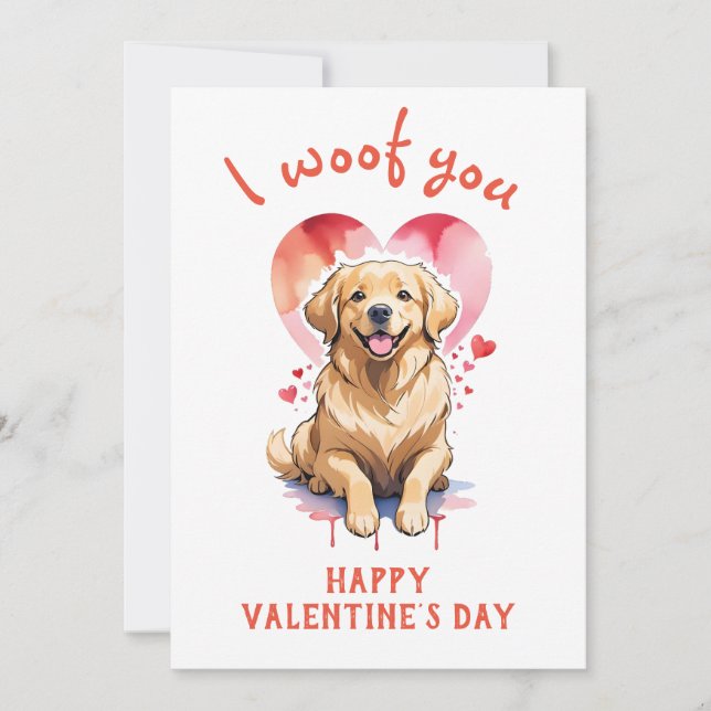 I woof you golden retriever dog valentine's day holiday card (Front)