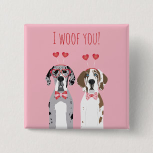 I Woof You Great Dane Dogs Pink Red 15 Cm Square Badge