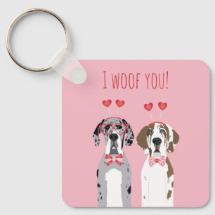 I Woof You Great Dane Dogs Pink Red Key Ring