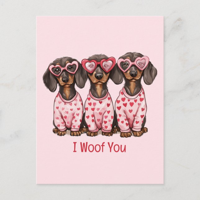 I Woof You Valentines Day Dachshund Dogs Holiday Postcard (Front)