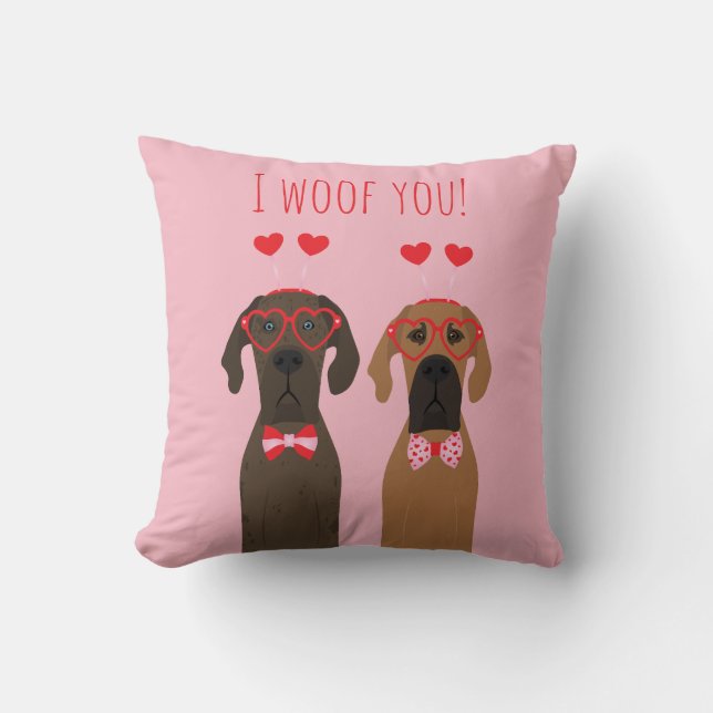 I Woof You Valentines Day Great Dane Dogs Cushion (Front)