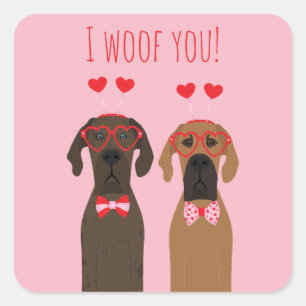 I Woof You Valentines Day Great Dane Dogs Square Sticker