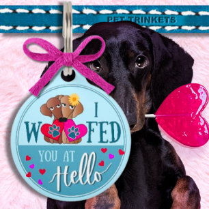 I Woofed You At Hello Blue Dachshund Hearts Pet Tag