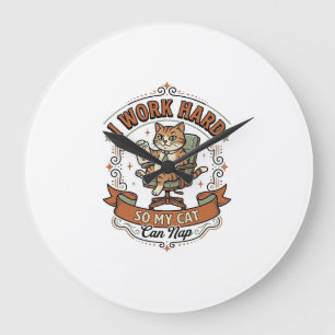 I Work Hard So My Cat Can Nap Cat Funny Owner Humo Large Clock