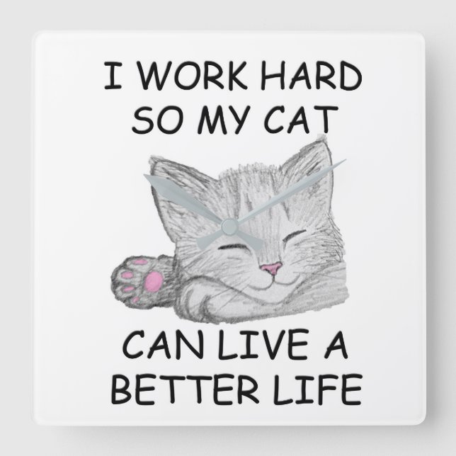 I Work Hard Square Wall Clock (Front)
