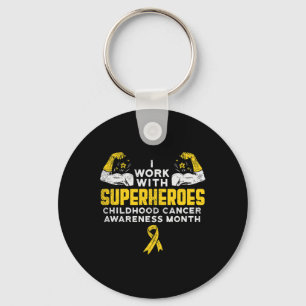 I Work With Superheroes Childhood Cancer Awareness Key Ring