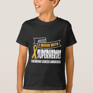 I work with superheroes Childhood Cancer Ribbon Aw T-Shirt