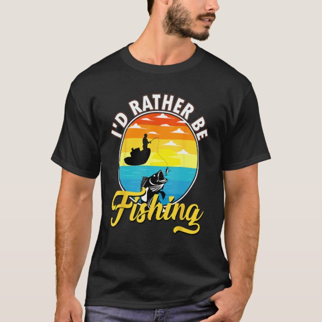 I Would Rather Be Fishing Man In A Boat In Sunset T-Shirt (Front)