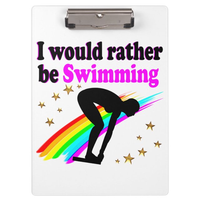 I WOULD RATHER BE SWIMMING PINK RAINBOW DESIGN CLIPBOARD (Front)