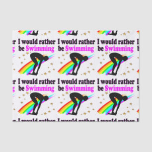 I WOULD RATHER BE SWIMMING PINK RAINBOW DESIGN TISSUE PAPER