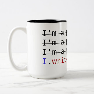 "I write code" on Black 15 oz Two-Tone Mug