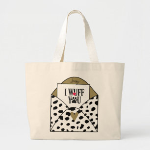 "I Wuff You" Dalmatian Print  Large Tote Bag