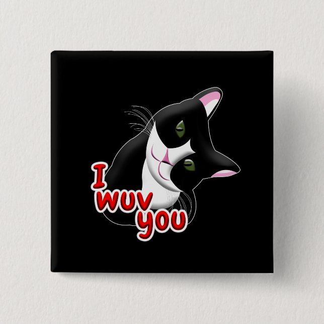 I wuv you Cat 15 Cm Square Badge (Front)