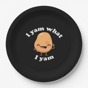I Yam What I Yam, Cute Vegetarian Thanksgiving Pot Paper Plate
