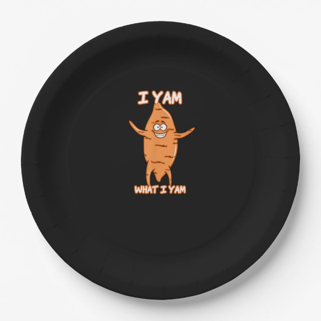 I Yam What I Yam Sweet Potato Thanksgiving Paper Plate (Front)