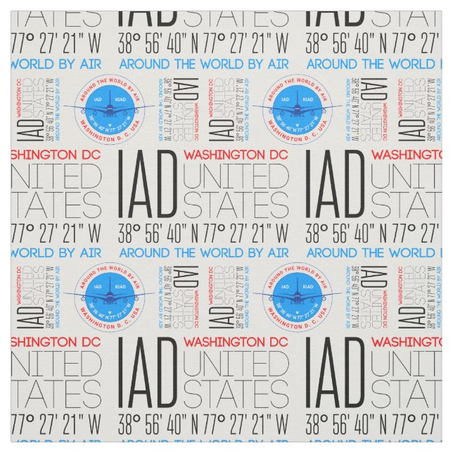 IAD, Washington DC Travel The World By Air Pattern Fabric (Swatch)