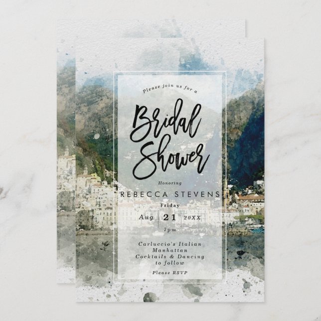 Ialian watercolour scene bridal shower invitation (Front/Back)