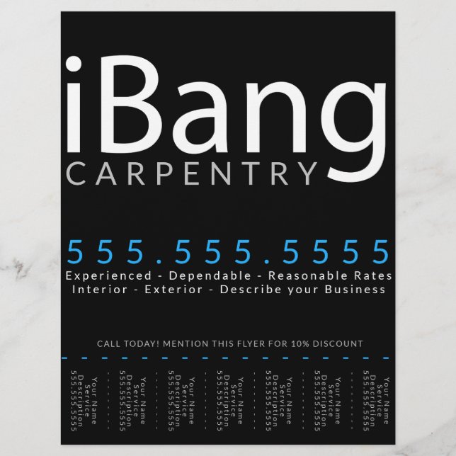 iBang. Carpentry Roofer Renovation Tearsheet Ad Flyer (Front)