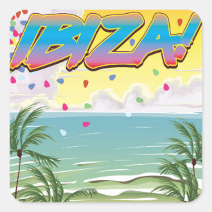 Ibiza beach Party travel poster Square Sticker
