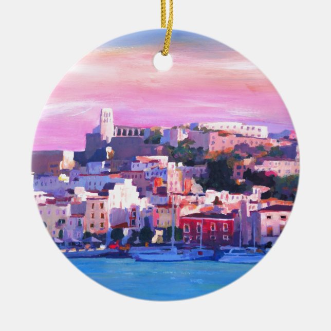 Ibiza Eivissa Old Town And Harbour Pearl Ceramic Tree Decoration (Front)