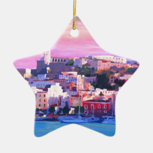 Ibiza Eivissa Old Town And Harbour Pearl Ceramic Tree Decoration