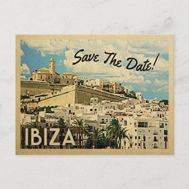 Ibiza Save The Date Vintage Spain Announcement Postcard (Front)