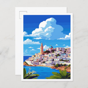 Ibiza Spain Art vintage travel illustration Postcard