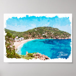Ibiza Spain Beach Landscape Travel Poster