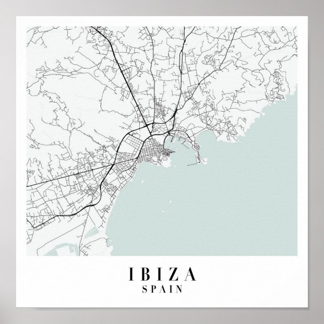 Ibiza Spain Blue Water Street Map Poster (Front)