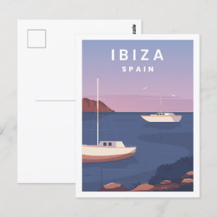 Ibiza Spain Famous Travel Place Illustration Postcard