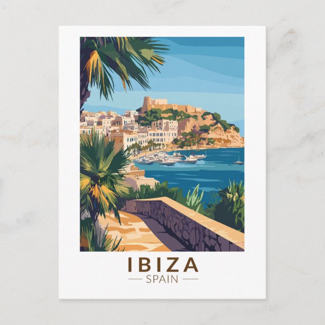 Ibiza Spain Illustration Travel Art Vintage Postcard (Front)