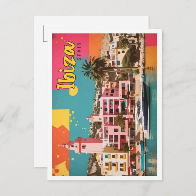 Ibiza Spain Pop Art Travel Illustration Postcard (Front/Back)