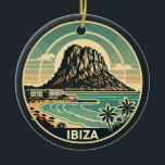 Ibiza Spain Rock of Es Vedra Travel Art Badge Ceramic Tree Decoration<br><div class="desc">Ibiza retro vector travel design. Ibiza is one of the Balearic islands,  an archipelago of Spain in the Mediterranean Sea.</div>