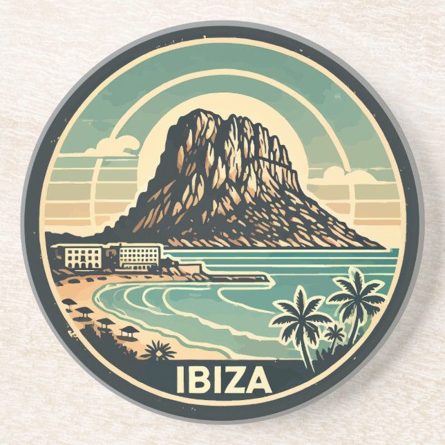 Ibiza Spain Rock of Es Vedra Travel Art Badge Coaster (Front)