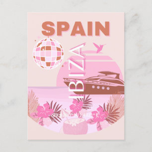 Ibiza, Spain, Travel Art, Preppy Art, Pastel Holiday Postcard