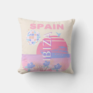 Ibiza, Spain, Travel Art, Preppy Art, Pink Cushion