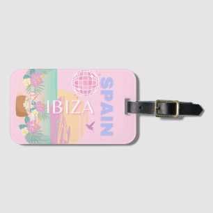 Ibiza, Spain, Travel Art, Preppy Art, Pink Luggage Tag
