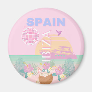 Ibiza, Spain, Travel Art, Preppy Art, Pink Magnet