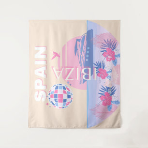 Ibiza, Spain, Travel Art, Preppy Art, Pink, Pastel Tapestry