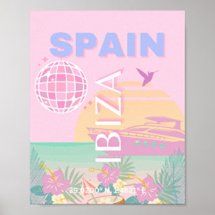 Ibiza, Spain, Travel Art, Preppy Art, Pink Poster
