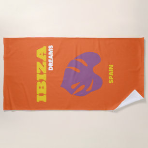 Ibiza, Spain, Travel Art, Retro Art, Orange Beach Towel