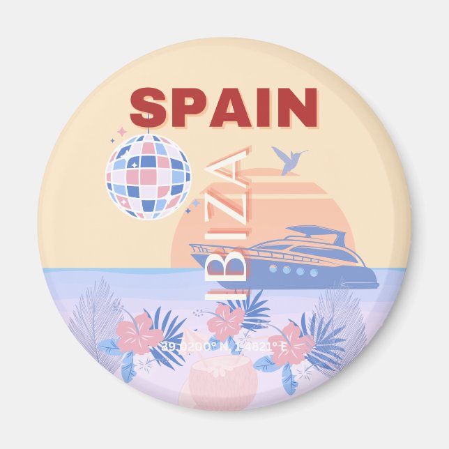 Ibiza, Spain, Travel Art, Retro Art, Pastel Magnet (Front)
