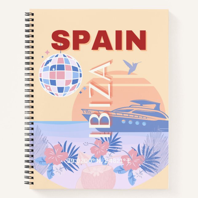 Ibiza, Spain, Travel Art, Retro Art, Pastel Notebook (Front)