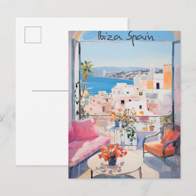 Ibiza Spain Travel City Painting Aesthetic Postcard (Front/Back)
